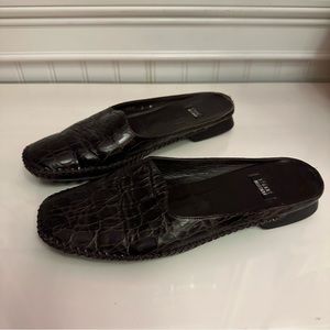 Stuart Weitzman Dark Brown Croc Mules